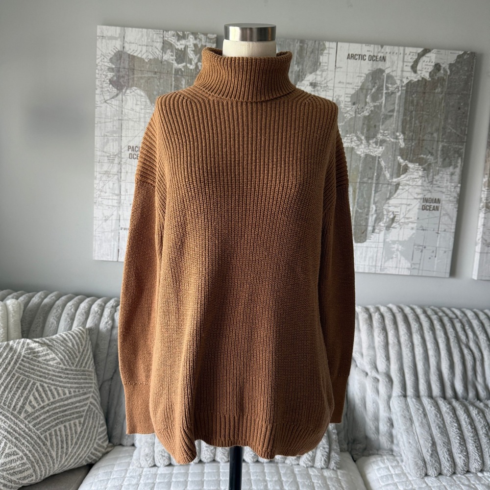 J.Crew Womens XXS Caramel Brown Cotton Cashmere Ribbed Turtleneck Sweater